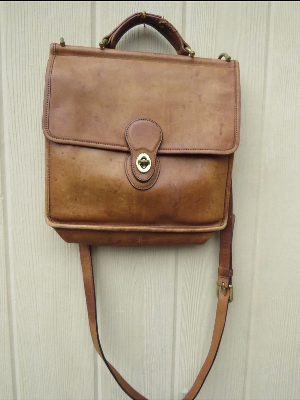 Vintage Coach Willis Tan Brown Leather 1997 Crossbody Satchel Gold-Tone Turnlock